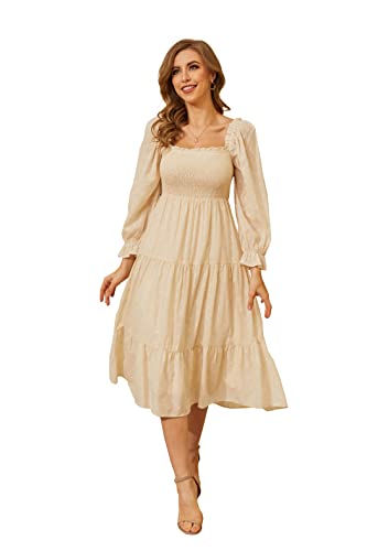 R.YIposha Womens Summer Square Neck -Ruffled Puff Long Sleeve